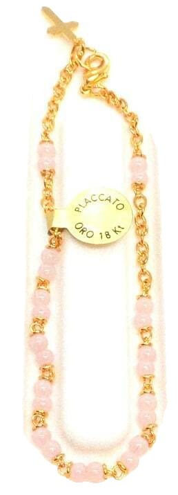 18k Gold-plated, Pink Italian Beads Bracelet Made In Italy