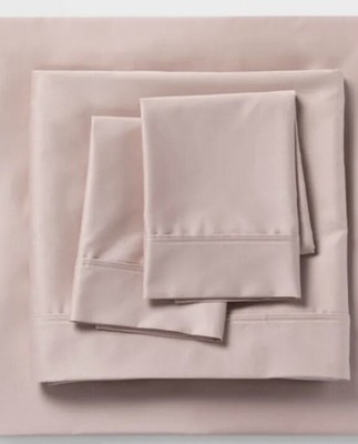 Threshold Queen 500 Thread Count Tri-Ease Solid Sheet Set Blush Pink New