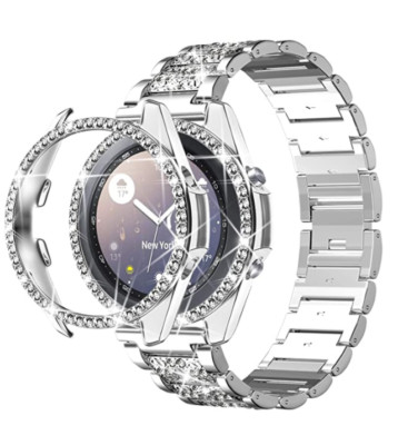 Bling Metal Watch Band + Diamond Case For Samsung Galaxy Watch 3 41mm 45mm