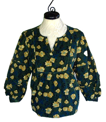 Peasant Style Shirt New Corduroy  3/4 Sleeve  Sz. L Petite   44'' Bust
