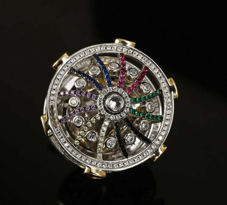 Pre-owned Online0369 1 Ct Multi Color Cubic Zirconia Women's Queen Ring 925 Sterling Silver In White