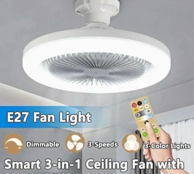 Fan For E27 Socket Light with Remote Ceiling Adjustable Fan Smart LED 3Speed AC