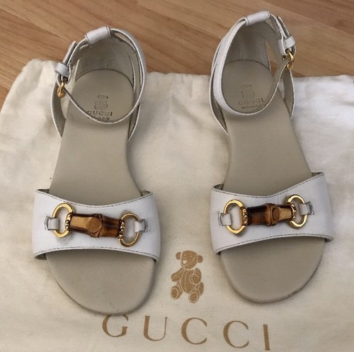 Gucci Bamboo White Leather Sandals Gold Hardware Size 26 Child *EUC*