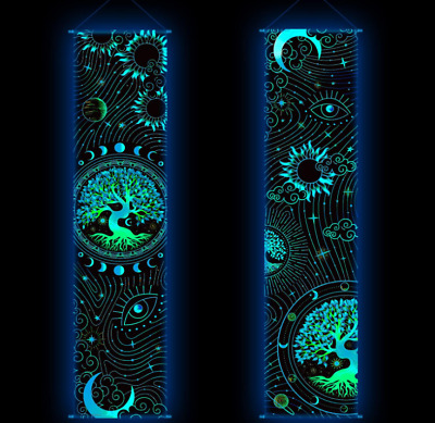 2 Black Light Art Wall Decor Trippy Blacklight Tapestry UV Reactive Tapestry
