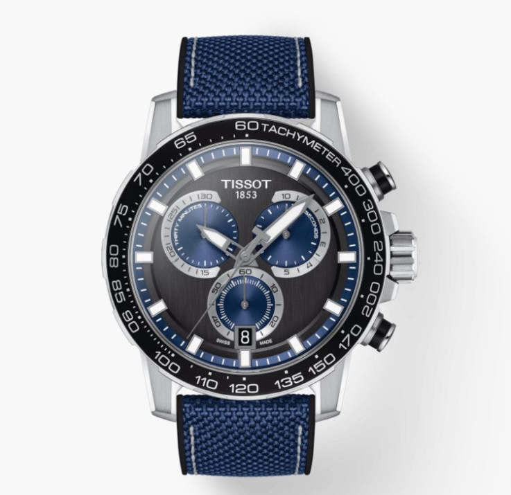 Pre-owned Tissot Super Sport Chrono Black Dial Blue Strap Men's Watch T1256171705103