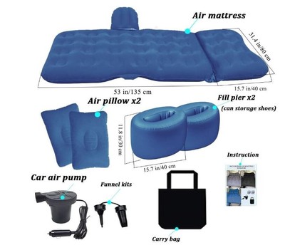 Inflatable Travel Car Air Mattress Bed Pillow Pump Back Seat Sleep Rest Couch