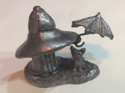 Vintage Pewter Michael Ricker Child Holding Umbrella Over Puppy Dog Handcrafted