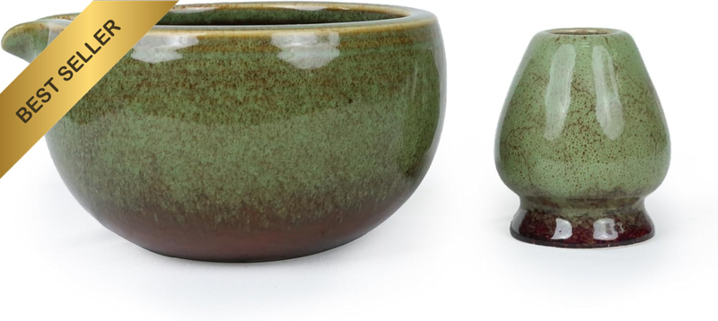 Traditional Matcha Bowl and Blender Stand Set, Handcrafted Ceramic Tea Bowl, for