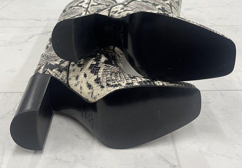 Pre-owned Rag & Bone $1,200  Aslen Tall Leather Boot In Snake Print Size:36.5 (us 6.5) In Black/white