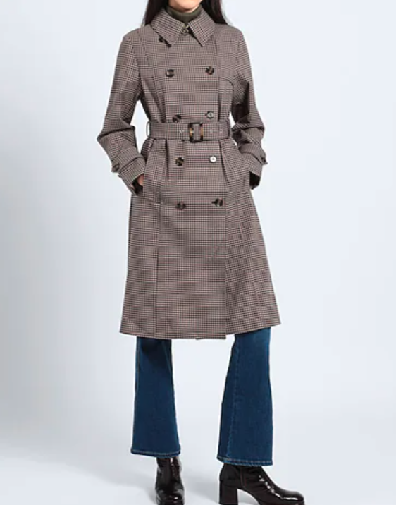 Pre-owned Barbour Greta Houndstooth Double-breasted Showerproof Trench / Pea Coat Msrp$480 In Trench Houndstooth