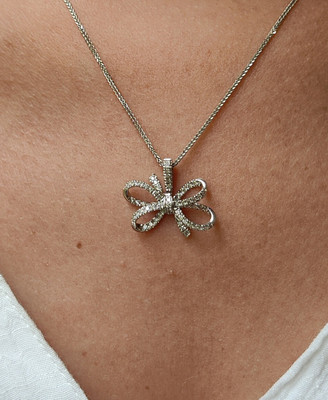 14K White Gold Plated Bow-shaped Beauty Pendant 2.00Ct Round Lab Created Diamond
