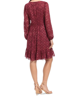 LONDON TIMES Petite Clip-Dot Chiffon Fit & Flare Dress Color Fig / Gold Size 8P