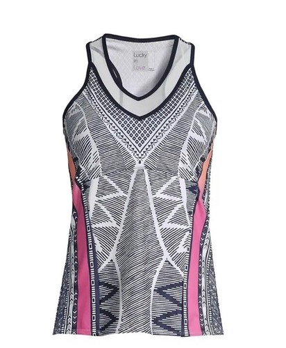 Lucky in Love Sz SMALL Women's Tennis Tank Top Santa Fe Glow