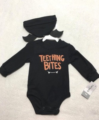 NWT Carters 3 Months Teething Bites Vampire Bat Bodysuit Shirt Hat Set Halloween
