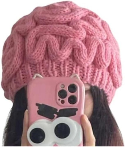Brain Beanie Hat Gothic Punk Knit Cute Alt Y2K Medium, Pink