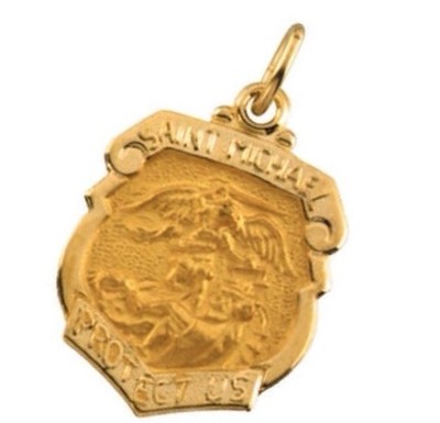 Pre-owned Stuller St. Michael The Archangel Medal 14k Yellow Gold 14k White Gold 24.25x20.50mm 3g