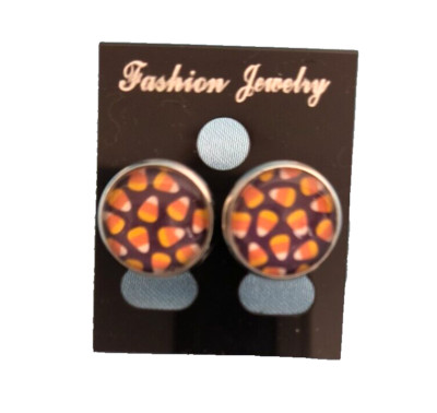 New Fashion Jewelry Women's Post/Stud Round  Earrings Candy Corn Halloween Fall