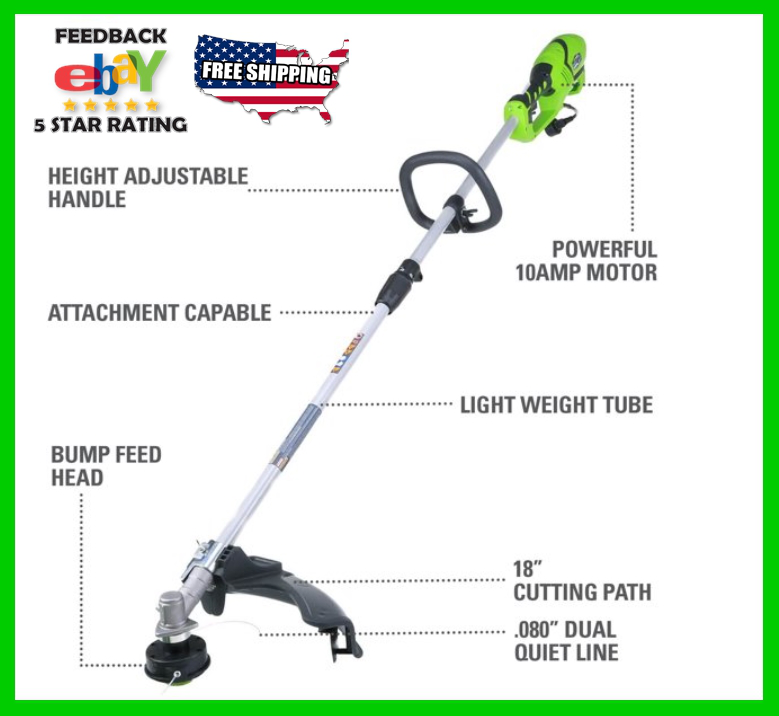 🥇🌿 Lightweight Electric String Trimmer 18 Inch Greenworks 10 Amp Corded Quiet