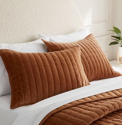 2 King Channel Stitch Velvet Quilt Shams Camel - Threshold : Cotton Backing,