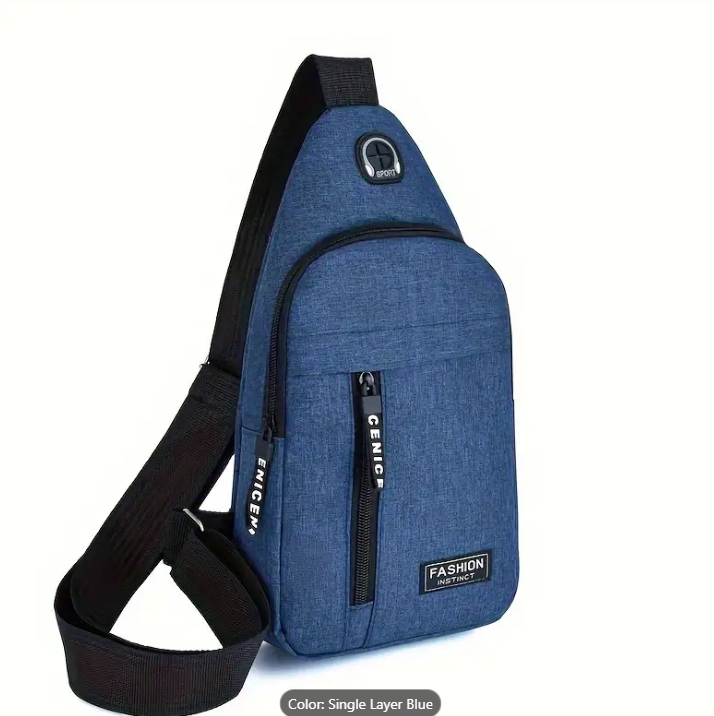 Casual BLUE Chest Bag, Trendy Crossbody Bag, Simple Shoulder