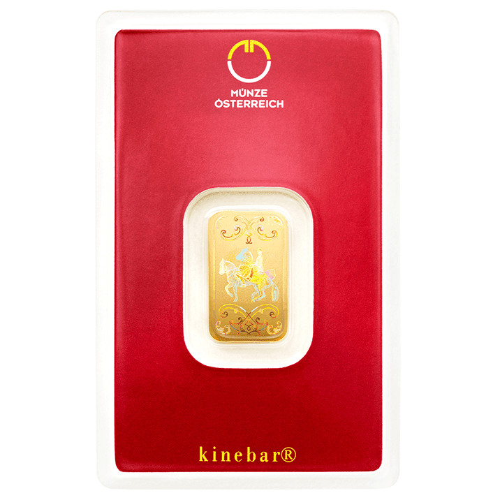 Goldbarren 5 Gramm Gold 999.9 Kinebar Lipizzaner MÃ¼Nze ÃSterreich Im Blister