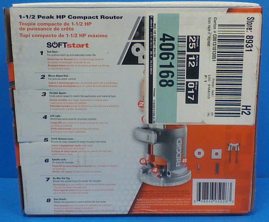 RIDGID 1-1/2 HP Corded Compact Router Micro Adjust Dial Precise Depth Control