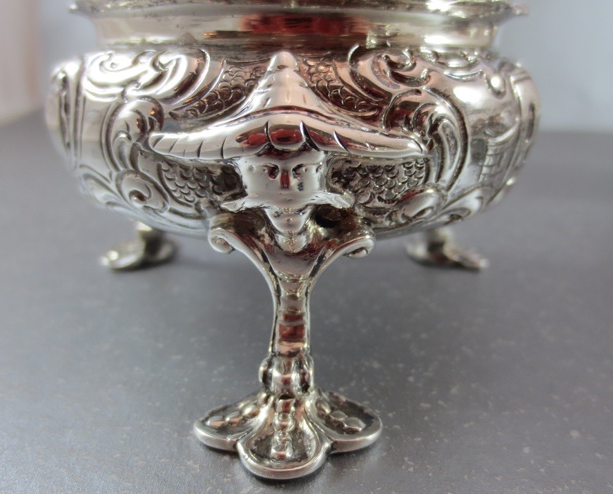 RARE SET OF 4 PAUL STORR & MORTIMER MASTER SALTS! CHINOISERIE LONDON 1860. HUGE!