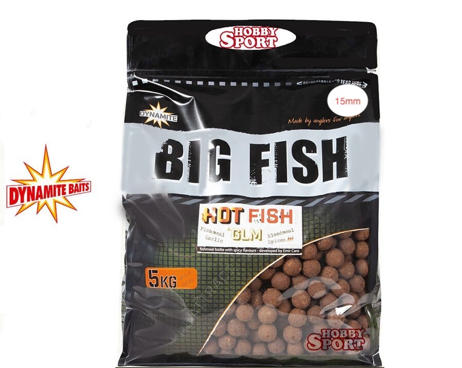 DYNAMITE BAITS BIG FISH BOILIES 5 KG  HOT FISH+ GLM  15 mm CARPFISHING DY1536