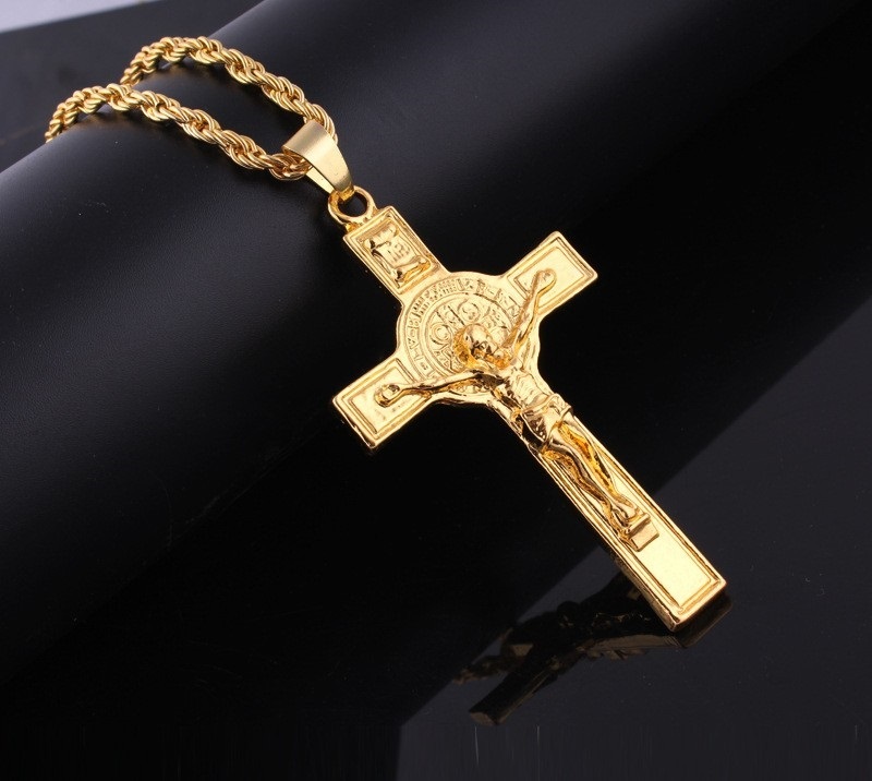Fashion 18K Gold Plated Long Chain Necklace Large INRI Cross Crucifix Pendant | eBay