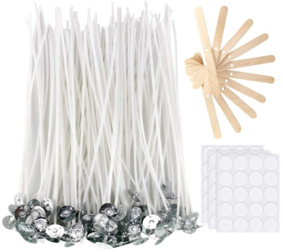 100 Pcs Candle Wicks with Stickers and Wooden Candle Wick Centering Device