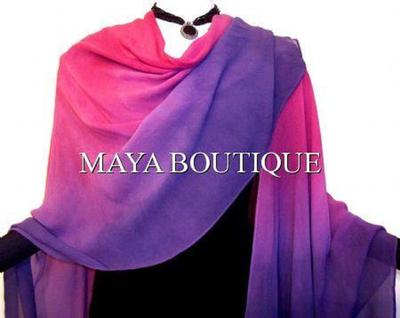 Pre-owned Maya Matazaro Hand Dyed  Silk Chiffon Cape Ruana Caftan Wrap Magenta Purple Ombre In Pink