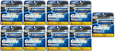 Gillette Mach3 Turbo Razor Blade Cartridges. 8 Count (9 Pack)