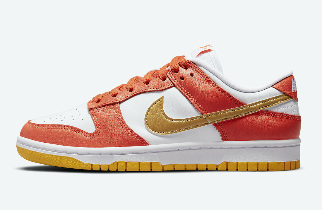 

Женские размеры Nike Dunk Low University Gold DQ4690-800, Orange/metallic gold-white, Nike Dunk Low