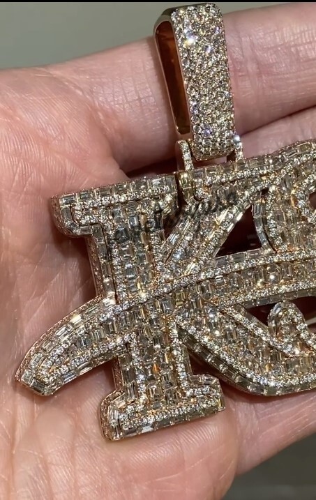 Pre-owned Nsg Buss Down 3.11ct Vvs Baguette Moissanite Men's Custom Big Size Ks Letter Pendant In White
