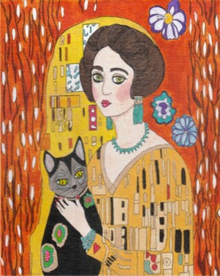 Original Abstract Woman and Cat Portrait 10 x 8 inch Painting  Free Shipping USA