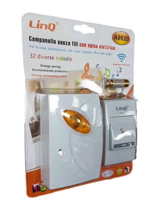 Campanello Wireless Spina Elettrica Senza Fili 32 Melodie Casa Porta Linq A8620