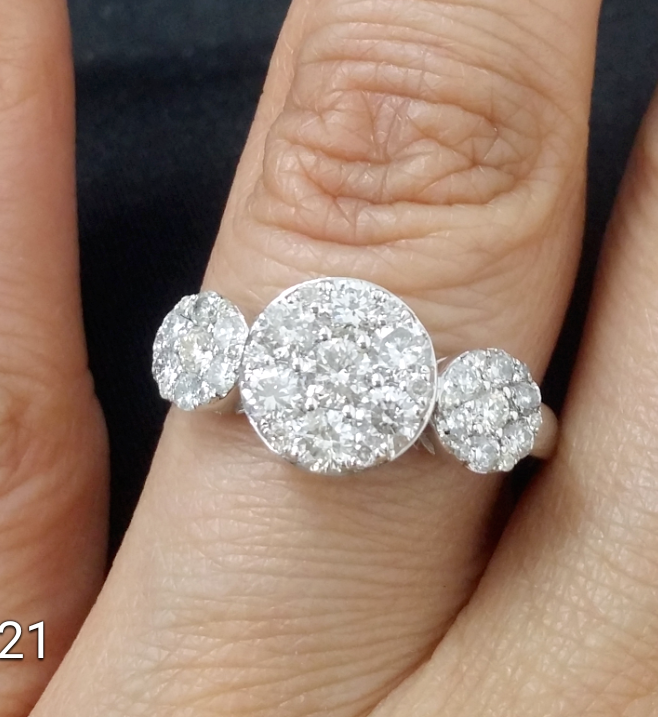 Pre-owned Handmade Deal1.05ct Natural Round Diamond Cluster Past Present Future Ring 10k Gold. In White
