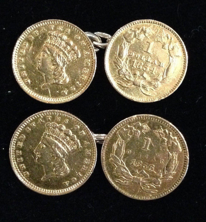 22k Gold US One-Dollar Coin cuff links (1854 &1858; 1856 & ????)