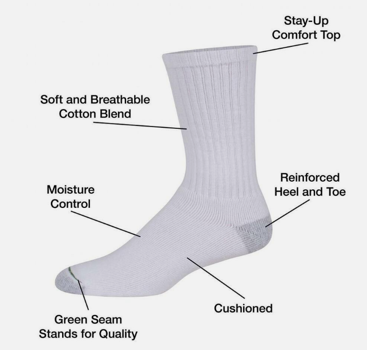 Burlington Men's Comfort Athletic Crew Thick Socks 12 pairs (Large 6-12) Black