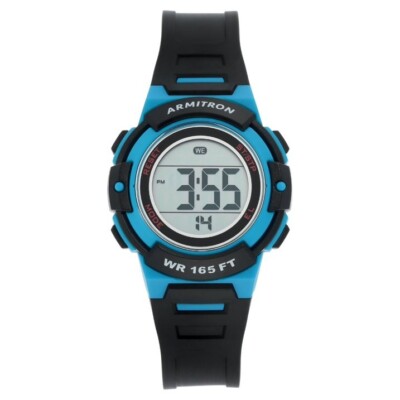 ARMITRON UNISEX BLACK AND NEON BLUE DIGITAL SPORT WATCH WATER RESISTANT SMALL
