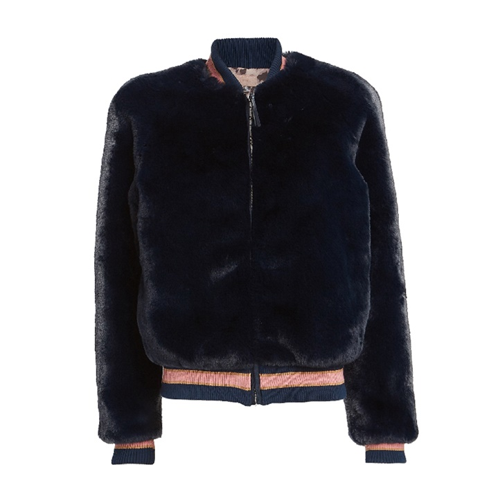 Pre-owned Mother Letterman Fur Jacket / A Girl Named Blue