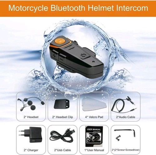 Veetop 2 x 800m Water Resistant Bluetooth Motorcycle Motorbike Helmet Intercom..