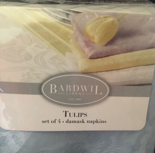Napkins & Placemats BARDWIL LINENS Tulips Light Blue Damask Set Of 4 Each New