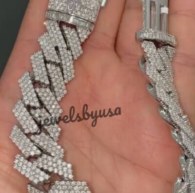 Pre-owned Nsg Men's 4ct Baguette Cubic Zirconia Cuban Link 12mm Bracelet 925 Silver 8" In White