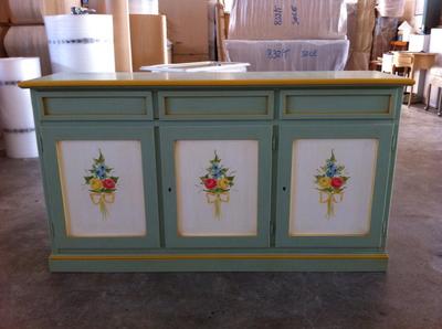 CREDENZA CUCINA  IN LEGNO DIPINTA A MANO LACCATA CON DECORI