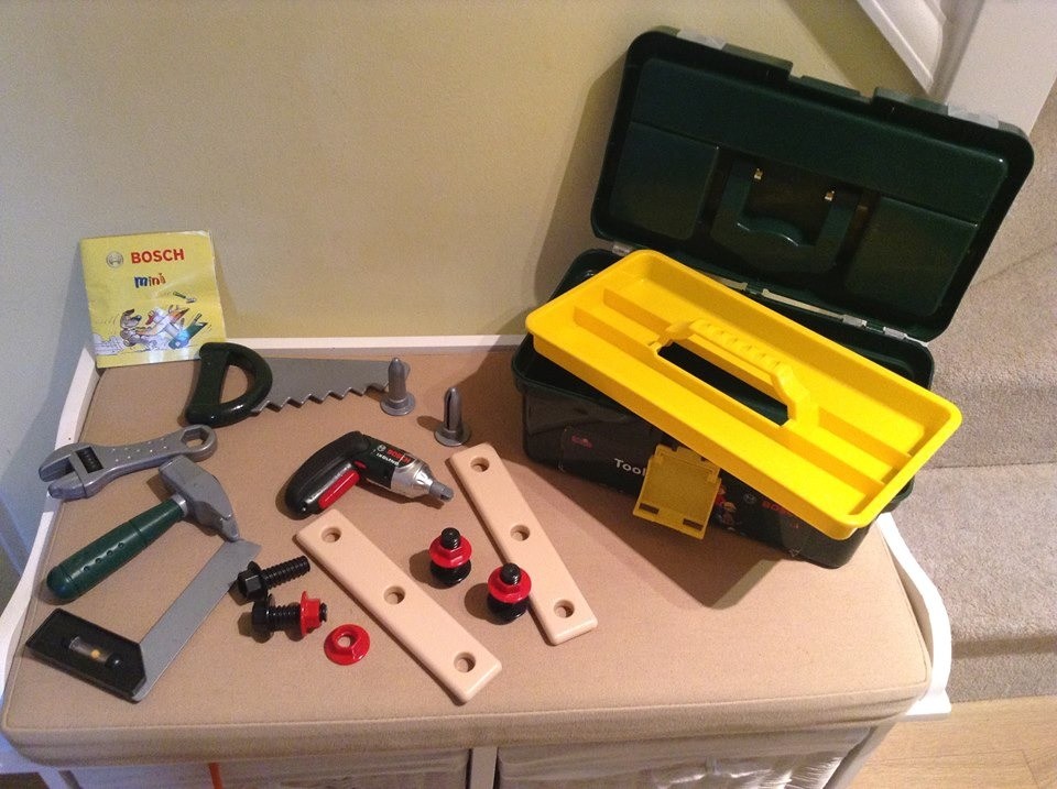 Theo Klein Bosch Toy Tool Box And 4 Piece Accessory Set In