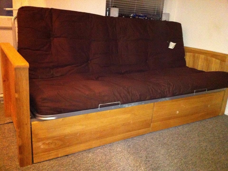 Solid Wood metal sofa bed frame with bottom drawer 