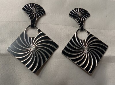Black And Silver Tone Geometric Triangle Drop Earrings