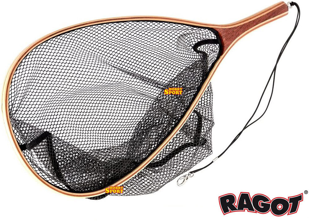 GUADINO IN LEGNO A RACCHETTA RETE PLASTIFICATA FLY FISHING AWQ180042 RAGOT
