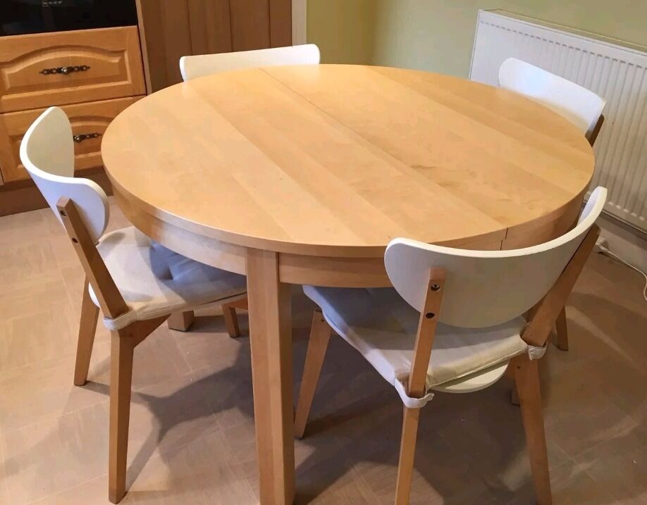 Ikea Beech Round Extending Table & 4 Chairs FREE DELIVERY 0777 | in